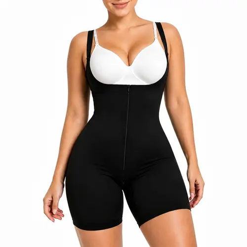 SHAPERX Women's Breathable Fabric Bodysuit Shapewear - Open Bust, Seamless, Strong Abdominal Compression, Belly Hiding, Body Contouring, Crotch Zipper, Hook and Eye, Perfect Fit, Wedding Readiness, Easy Bathroom Access, 1-Piece Underwear