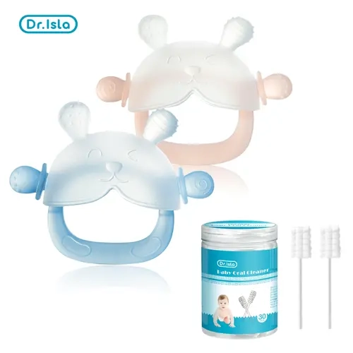 Dr.Isla Bunny Baby Teether Mitten - Safe No-Gagging Design, Dust-Resistant Soft Silicone, Anti-Drop Wearable Wristband, Thumb Sucking Stopper, Teething Pain Relief Toy, BPA-Free Food-Grade, Easy-Clean Gift for 3-18 Months Infants