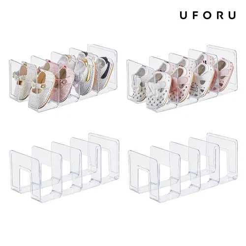 UFORU Durable Transparent Acrylic Rectangular Shoe Rack Organizer - 12.6" Shelf Saver Multi-Slot Closet Rack, Quick Shoe Pickup Multi-Item Divider for Kid Room, Home Storage