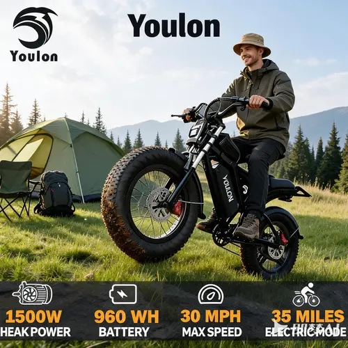 YOULON Retro Adult Fat Tire E-Bike - 48V 23Ah 1104Wh Removable Battery, 1750W (1500 to 1999W) Power, 35MPH Dual Suspension Off-Roading Bicycle, 20”×4” Fat Tires, Hydraulic Brakes, Shimano 7-Speed, 5 Riding Modes, IPX6 Waterproof Commuting Trail Bike