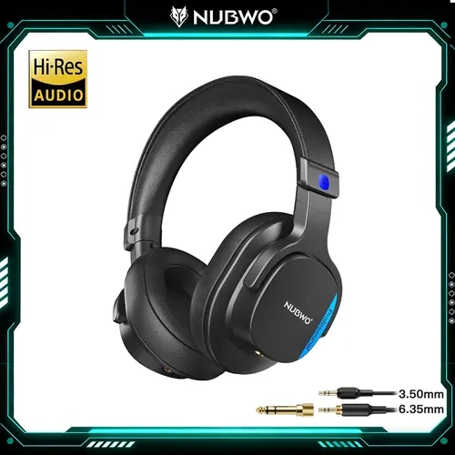 NUBWO HD01 High Quality Oval Over-Ear Stereo Headset - Wired Hi-Res Certified High Quality Headphones, 45mm Drivers, 3.5mm/6.35mm Dual Jacks, 180° Flip Earpads, Noise Isolating, 20kHz, 241g, Plug-and-Play, for Music Setup, Guitar Amps (Black)