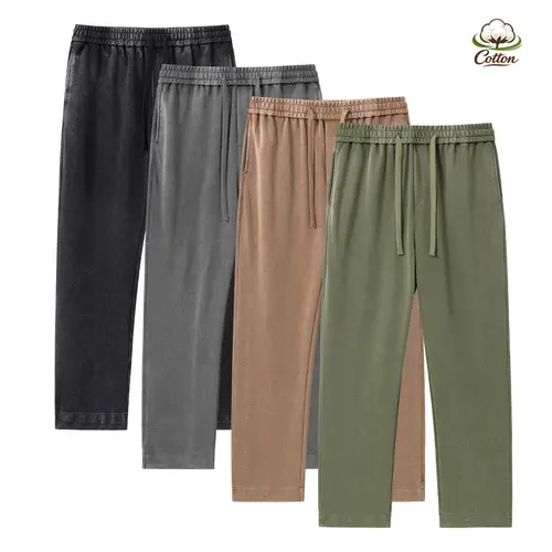 Men's Cotton Washed Solid Color Sweatpants - Regular Fit Drawstring Sport Pants, Breathable Athletic Bottoms, Gym Sportswear Bottoms, Athleisure Menswear for Fitness & Casual Wear, Athleisure Design, Joggers