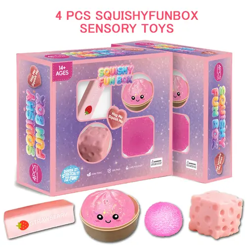 4-Pack Soft Squishy Toys, Mixed Slow & Fast Rebound Silicone Toys, stress relief toy，Assorted Styles, Perfect Gifts for  Day, Father's Day, Teacher's Day, Birthdays  Parties summerwins