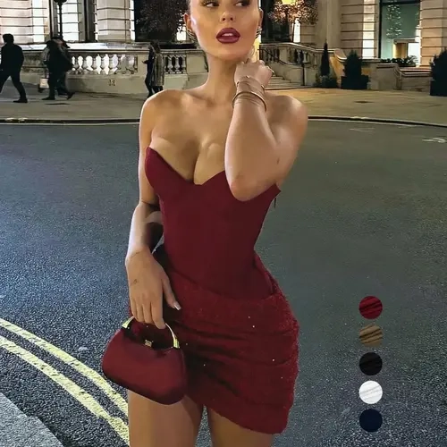 Shimmering Halter Top Dress, Elegant Formal Sequined Bodycon Fit Dress, Evening Party Dresses, Perfect for Parties & Special Occasions, Women's Fashionable Evening Gown