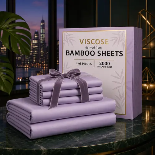 Bamboo Sheet Set - 4PCS/6PCS Breathable Cooling Queen Size Bedding, 2000TC Plush Airy Fabric, Soft Breathable Deep Pocket Flat/Fitted Sheets & Pillowcases, Ideal for Hot Sleepers (Perfect Gift Option), Breathable Cooling Sheets