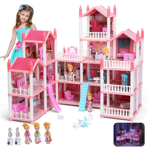 Unisex Buildable 16-Room Dollhouse Set (25in×18in×29in) - High-Quality BPA-Free ABS Plastic Doll Playsets, Kids Toys, Christmas Gifts for Kids with Sturdy Walls, Moveable Furniture, Hands-On Fun (Assembly Required) #backtoschool #sohochic