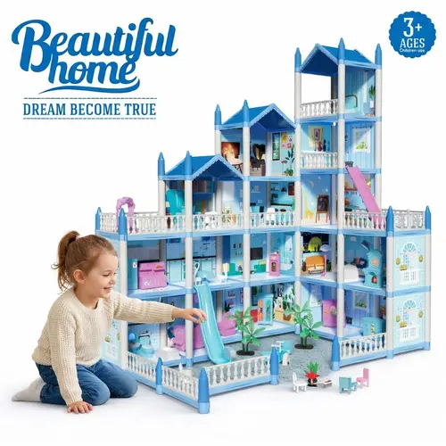 Unisex 16-Room Sturdy Colorful Dollhouse (25"x18"x29") - High Quality Miniature Houses with Moveable Furniture, 3+ Years Pretend Play Toy, All Seasons Multi-Player Development-Focused Playset, Homecoming/Back to School Colorful Gift Box Item