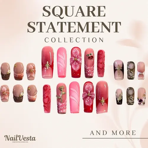 NailVesta THE SQUARE STATEMENT – 100% Handcrafted 3D Press-On Nails | Reusable, Long-Lasting, Salon-Quality Multicolor Nail Art Designs