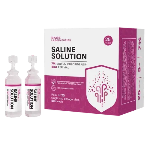 Base Laboratories 7% Hypertonic Saline Solution Vials – Sterile, Preservative-Free Single-Use 5 ml Vials, Compatible with Nebulizer Machines & Mesh Nebulizers, 25 Pack