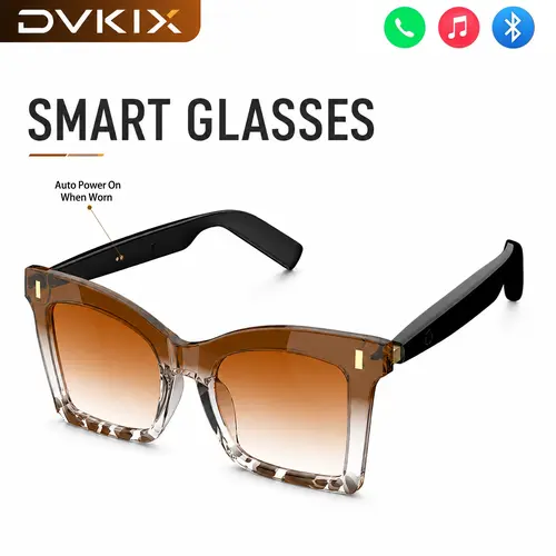 DVKIX SM02 Rectangular Wireless Multifunctional Smart Glasses - Adults' Modern Wearable Device, Bluetooth Connectivity, UV Protection, Auto Power On, Photo Control, Call Answering, Music Player, Cell Phone Compatible, Cool Gifts for Adults for Walking
