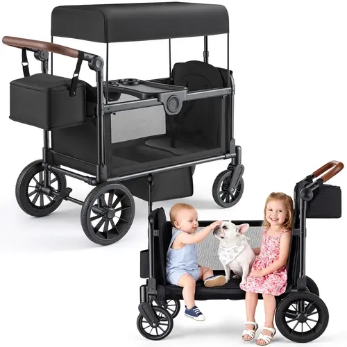 HARPPA Foldable Travel Stroller Wagon for 0-3 Years Unisex Kids, All-Terrain Adjustable 2-Seat Bench Model with Removable UV Shield Canopy, 5-Point Harness, Secure Shock-Proof Design, Storage-Pockets, Portable Gray Baby Travel Gear#gift for kids