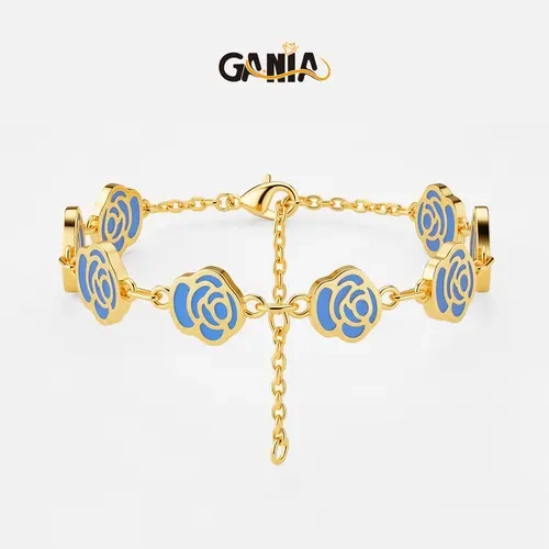 GANIA 18K Gold-Plated Enamel Romantic Rose Chain Bracelet – Anti-Oxidation Floral Link, Adjustable Wrist Chain. Delicate Floral Pendant Jewelry. Ideal Gift for Birthdays, Christmas, Anniversaries, Suitable for Mom, Wife, Girlfriend, Sister and  Friends