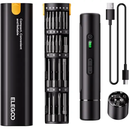 ELEGOO USB Rechargeable Multifunctional Electric Screwdriver Combo - 33-Bit S2 Steel Set, 3 Precision Torque Settings (Max 10 N.m), 1500mAh Type-C Port, LED Light, Portable Wireless Power Tool for 3D Printer, PC, Usb Rechargeable Screwdriver, Wireless Pow