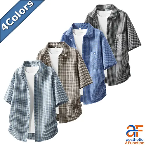 Men's No Pockets&With Pockets Washed Vintage Plaid Shirts, SummerVibes,Oversized Loose Fit Short Sleeve Button Down Tops, Breathable Lightweight Casual Checkered Summer Tops, Daily Wear Versatile Layering Shirts, Plus Size Mens Casual Shirts summerwins