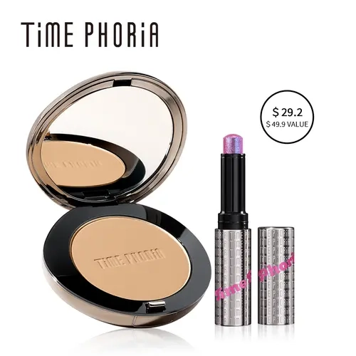 [HOT 2PCS] TIMEPHORIA Ultimate Flawless Combo: Illumina Jelly Eyeshadow Stick + Optima Cover Blur Skin Perfection Powder Foundation 16H Oil Control No-Cake Breathable, Cosmetic, Coverage, Blend