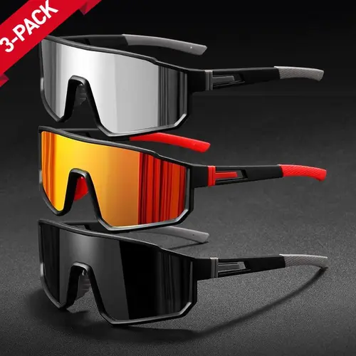 Adults' 3-Pack Sturdy Durable Ergonomic Polarized PC Retro Sport Sunglasses - UV400 100% UVA/UVB Protection, One Size, True Colors, Better View, Biking Sunglasses, Outdoor Cycling/Driving Gear, Sports Eyewear Accessories