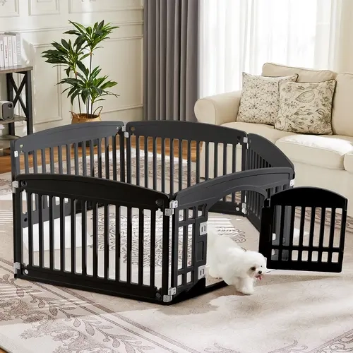 Sweetcrispy Adjustable Plastic Pet Playpen - Puppy Exercise Pen, Easy to Set Up, Portable, Anti-Slip Suction Cups, Stake-Secure Yard Stakes, for Indoor Safety & Outdoor Fun, Puppy-Proof Secure Space Creator