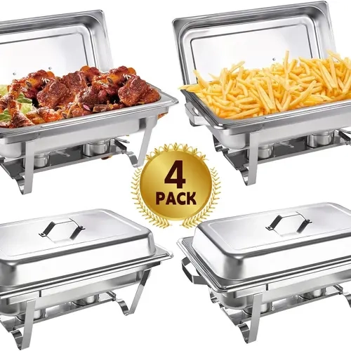 Kerilyn 2/4 Packs 9QT Chafing Dishes for Buffet Set, Rectangular Stainless Steel Food Warmer Sets with Lids, Food Pans, Water Pan and Fuel Holders for Restaurant Catering Parties Weddings Serving Food Warmer & Chafers Servers Sets