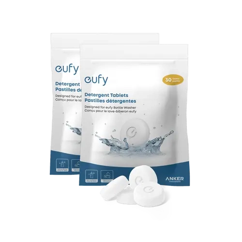 eufy Baby Bottle Cleaner Detergent Tablets - 60-Count Refill, BPA-Free Deep-Cleaning Milk Residue Remover, Fragrance-Free, Optimized for Automatic Washer Performance, Resealable Bag, Best Results for 0-3 Months Babies