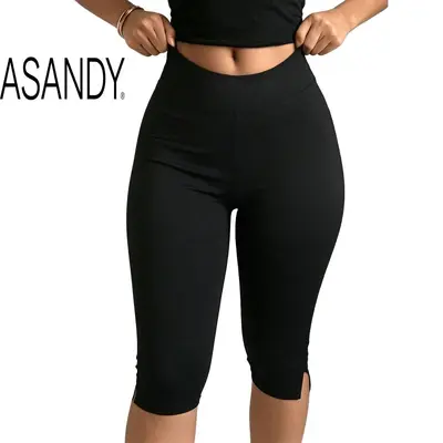 ASANDY Women's High-Waist Leggings - Gym Sportswear Bottoms, Elastic Slim-Fit Breathable Opaque Workout Capri Pants, Sporty Chic Activewear for Yoga & Daily Outdoor Use