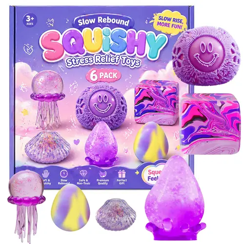 6-Piece Malt Sugar Squishy Toys Set, Slow-Rebound Stress Relief Fidget Toys, Assorted Styles Sensory Bundle, Perfect Party & Birthday Gift for Kids & Adults