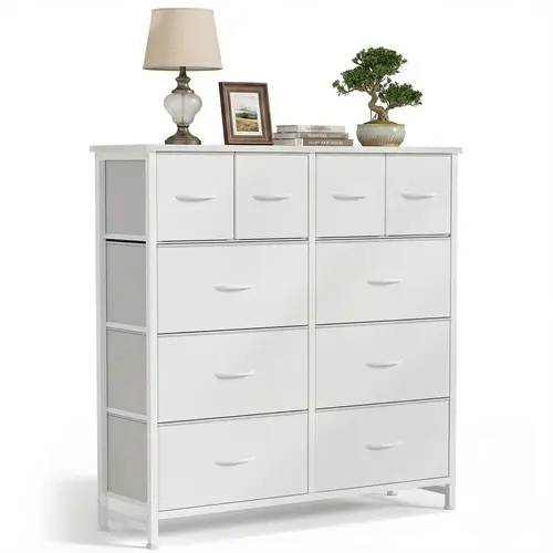 Sweetcrispy 15mm 10-Drawer Fabric Cupboards Cabinets Dresser - Removable Drawers, 100lb Capacity, Anti-Tilt Safety, Slim 11.7" Depth Saves Room, Large Top for Daily Items, Bedroom Dresser Storage Organization Furniture