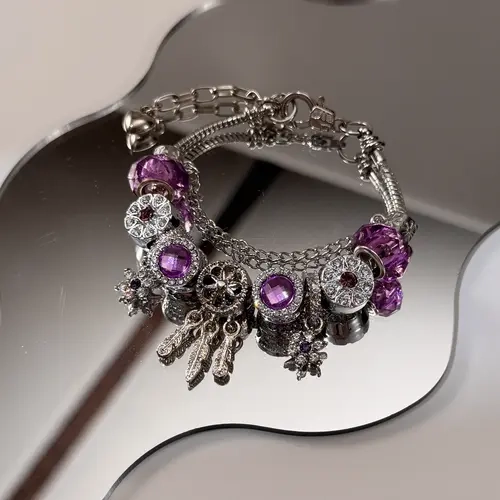 Women's Purple Charm Bracelet | Handmade Style, Stackable & Adjustable – Elegant, Perfect for Gifting, Collecting & Daily Wear