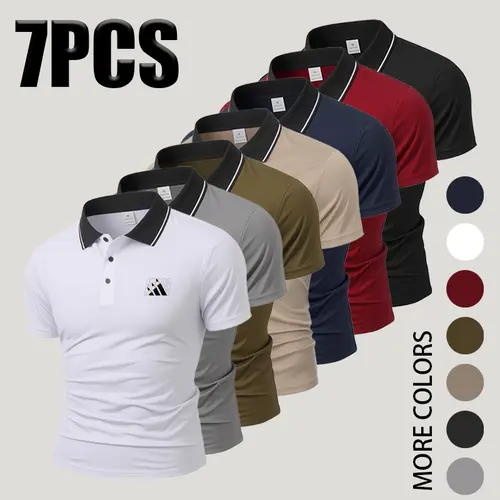Men’s polo shirts with a tipped collar, designed for business, golf, and casual wear; quick-drying, breathable, and cool short-sleeve tops with premium embroidery