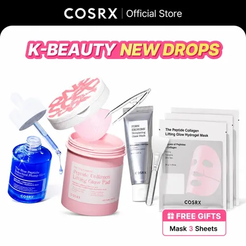 [GWP] [COSRX Official] K-Beauty 4-Step Glass Skin Facial Set | Peptide Toner Pads, Copper Peptide Serum & Hydrating Face Masks | Firming, Plumping & Glowing K-Beauty Skincare Bundle l