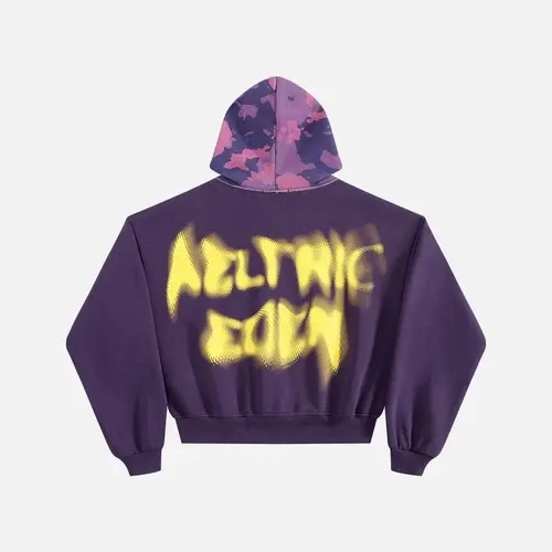 Aelfric Eden Boxy CAMO Hood Zip Up Hoodie Oversized Boxy Cropped Fit Camo Hood Blurred Gradient Back Print Full Zip Closure Soft Fabric Retro Streetwear Unisex Top