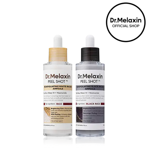 [Dr.Melaxin Official] Peel Shot Glow Rice Ampoule Duo - Peel Shot Gentle Exfoliator for Glowing, Smooth Skin | Blackhead Whitehead Care