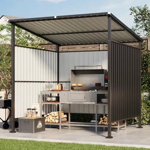 Aoxun 6x6FT Sturdy Metal Frame BBQ Gazebo - Waterproof Canopy, Stable, Corrosion Resistant, All-Weather Shelter, Functional Design for Patios, Decks, Gatherings, Long-Lasting Garden Building