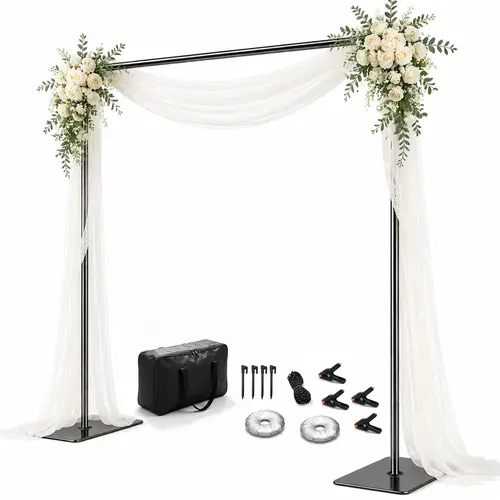 Adjustable Wedding Arch Backdrop Stand, 6.5ft H x 9ft W Metal Photo Background Support Frame with Heavy Duty Flat Base, Carry Bag, Clips & Sandbags for Wedding, Birthday, Party Decor