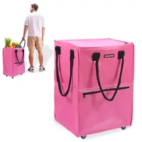 #toolupgrade WORKPRO Medium Reusable Grocery Bag on Wheels, Heavy Duty Rolling Shopping Tote with Handle, Folding Trolley on 4 Caster Wheels for Groceries, Laundry, Camping, Moving