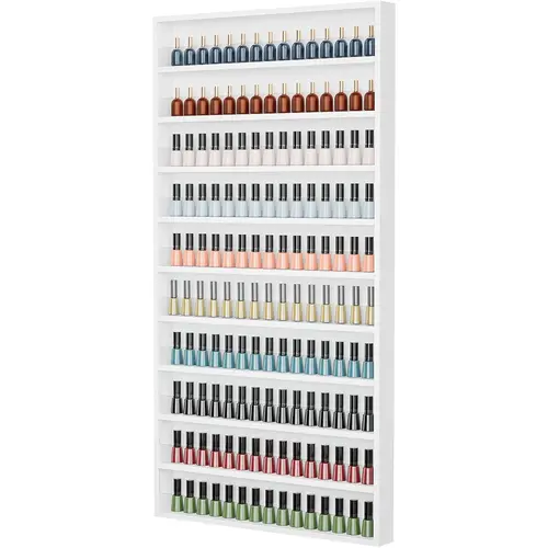 OmySalon 10-Tier Acrylic Nail Polish Organizer Shelf - Wall/Corner-Mounted Multifunctional Storage Rack, 22in Durable Cabinet Display Holder for Beauty Salons, Bathroom Storage Organization, Dorm Essential Home Decor