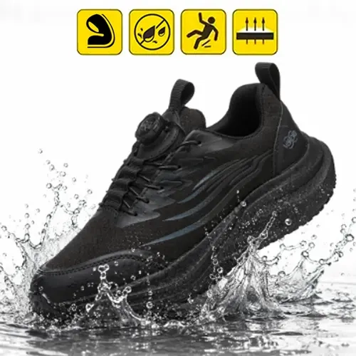 MELLOWMILES Unisex Casual Safety Trainers - Water Resistant, Breathable Work Footwear, Flexible Rubber Work Footwear, Non-Slip EVA Sole, Cushioned, Polyester, Round Toe for Chefs and Kitchen Workers