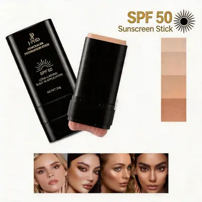 Foundation Stick,2 in 1 Dual-Ended Long-Lasting & Waterproof Concealer Korean Foundation Contour Sticks,Contouring Foundation with Brush,Full Coverage Matte Finish for Face Makeup