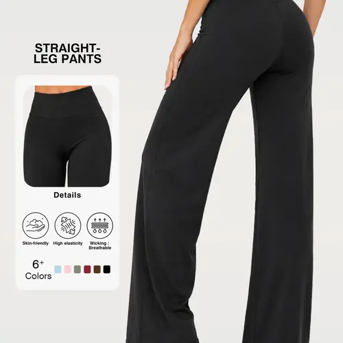31.5'' Inseam Loose Casual Straight Leggings for Women, Workout Leggings Womens No Front Seam Straight Leggings High Waist Buttery Gym Yoga Pants, Yoga Pants Women High Waist Stretch Casual Soft Straight Leg Bottoms Workout Fitness Wear