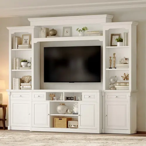 [Ships in 2 Boxes] AMERLIFE 102.8" Wall Unit Entertainment Center with Bookshelves for TVs up to 75", Multifunctional TV Stand Media Console Table with Cabinet & Storage Drawer & Adjustable Shelf for Living Room[TikTokShopFallDealsForYou]