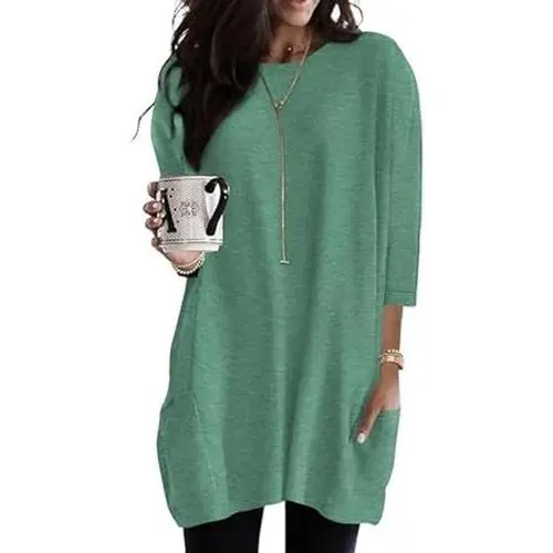 Womens 3/4 Sleeve Tunics or Tops to Wear with Leggings Long Shirts Blouses with Pockets S-3XLGift