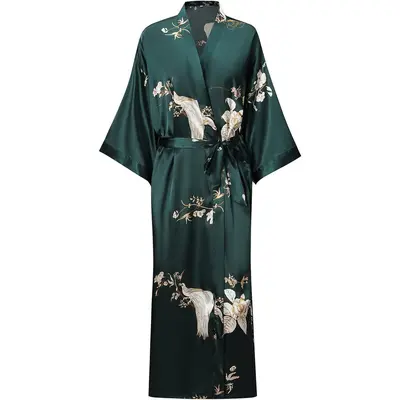 Women's Soft Long Satin Silk Robe Full Length Kimono Bathrobe Dressing GownGift