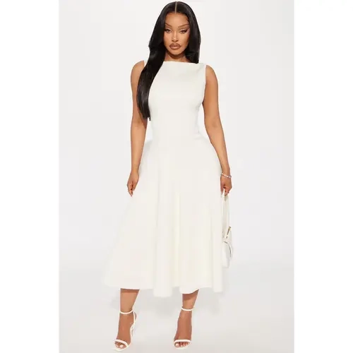 Sweet Sunday Pleated Midi Dress - Cream