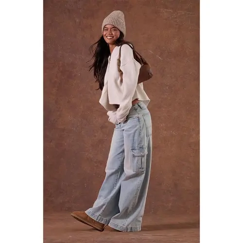 Pacsun Women's Sloane Low Rise Ultra Baggy Jeans Cargo Light Blue
