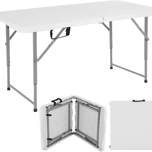 4 FT Heavy-Duty Plastic Adjustable Folding Utility Table with Carrying Handle, Home Supply Outdoor Table for Garden Party, Camping, Adjustable Folding Table