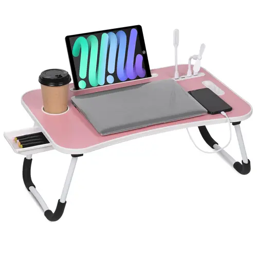 Laptop Bed Desk, Portable Foldable Laptop Table for Laptop & Writing, 23 inch Bed Lap Desk Tray Table with 4 USB Ports, Storage Drawer and Cup Holder, for Working Writing Drawing & Eating