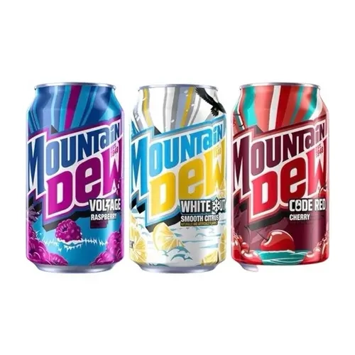 Mountain Dew Canned Carbonated Soda 3-Flavor Pack Beverage - Ambient Cans for Cupboard Storage, Easy Sip Option with Voltage Raspberry Zing, Whiteout Smooth Citrus, Code Red Cherry Flavors
