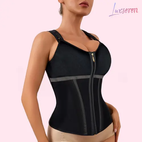 LUXSEREN Women’s Smooth Padded Lightweight Stretchy Soft Fit Fajas Shapewear Underwear - High Compression Tummy Control Waist Trainer with Double-Layer Mesh, Front Zipper, Hook-and-Eye Closure, Boned Waist Cincher, Adjustable Straps