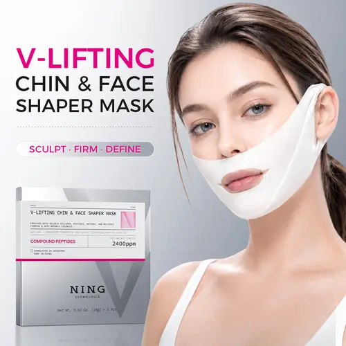 20-Minute Depuff V-Line Lifting Mask for Jawline & Double Chin – NING Hydrogel Chin Lifting Mask, Jawline Firming Mask with Collagen, Retinol & Peptides – V-Lifting Mewing Band for Lower Face, Dual Ear Loops