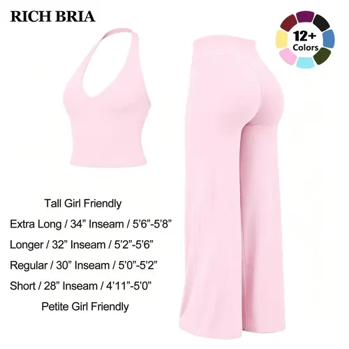 RICH BRIA Women's 2-Piece Athleisure Activewear Set - Solid Halter Cami Top & Flare Leg Pants, Soft Stretchy Breathable Matching Workout Set, Casual Comfy Loungewear for Yoga, Gym Activewear Clothing 2 piece sets matching sets for women