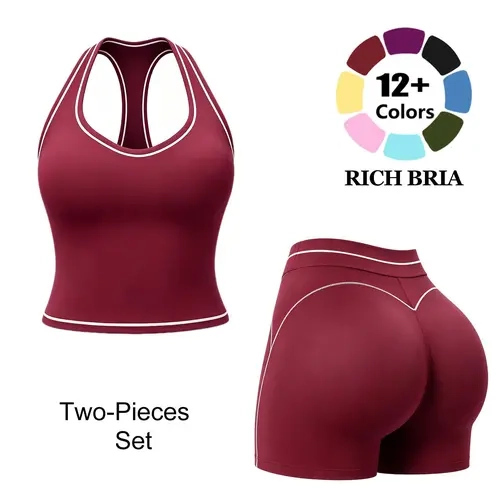 RICH BRIA Women's 2-Piece Set Crop Sports Bra & High Waist Gym Shorts Athleisure Set, High-Stretch Breathable Quick-Drying Spaghetti Strap Backless Top & Drawstring Skinny Shorts for Yoga, Matching 2-Piece Outfits for Women, 2 Piece Sets Sports Outfits Sp